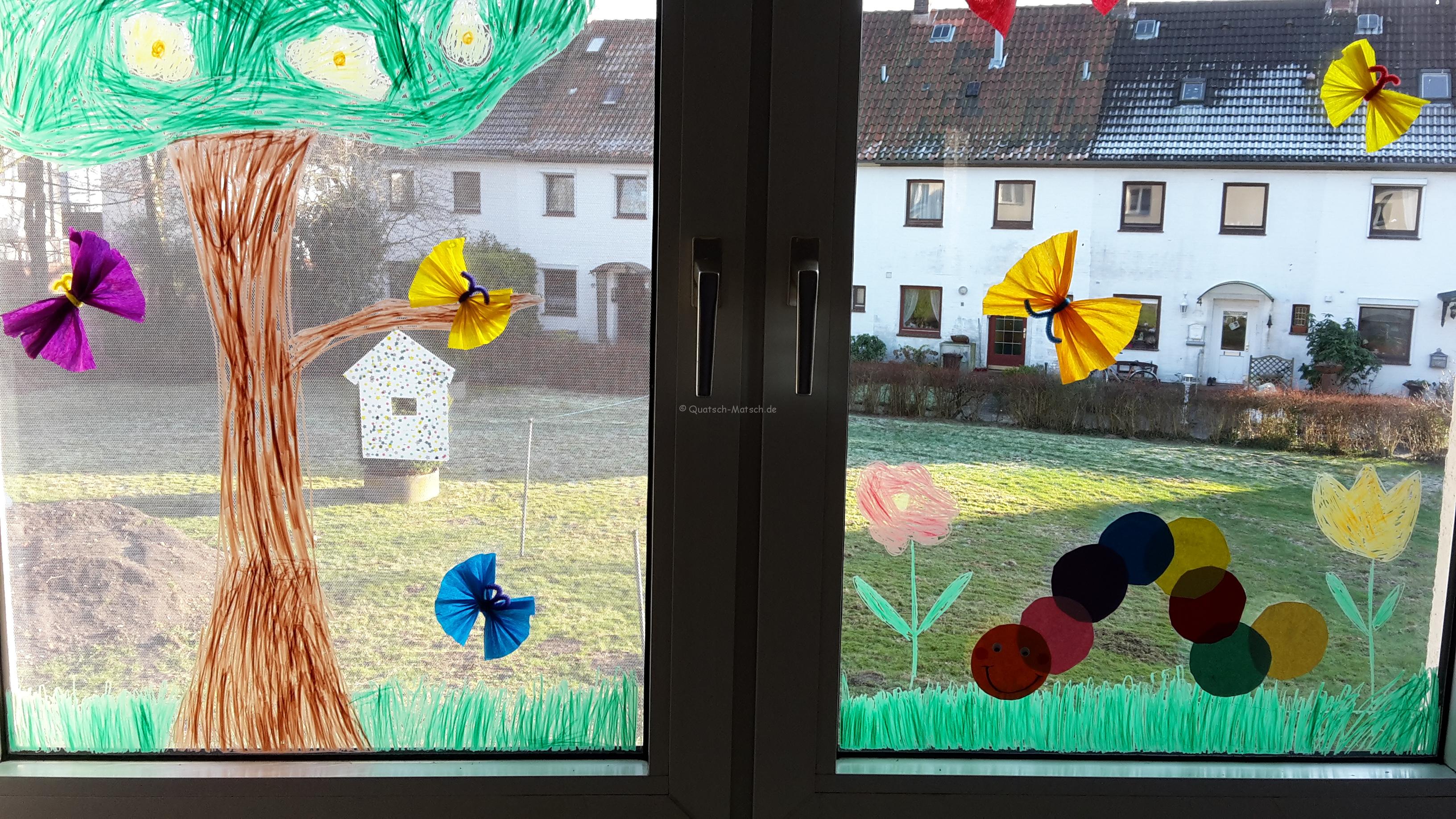 Frühlings Fensterdeko – Raupe Nimmersatt
