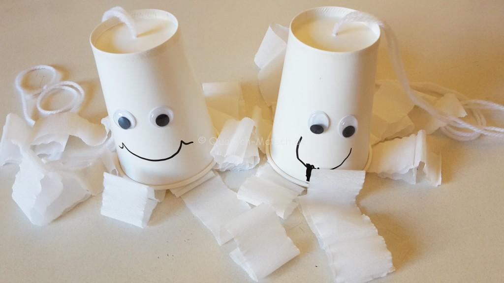 Pappbecher Geister halloween basteln kinder